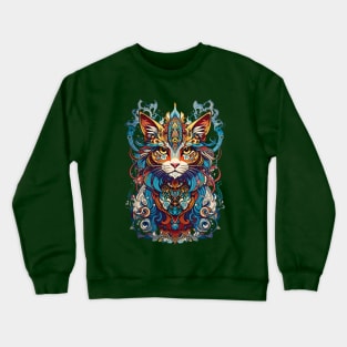 Tribal Art Cat retro vintage aesthetic design Crewneck Sweatshirt